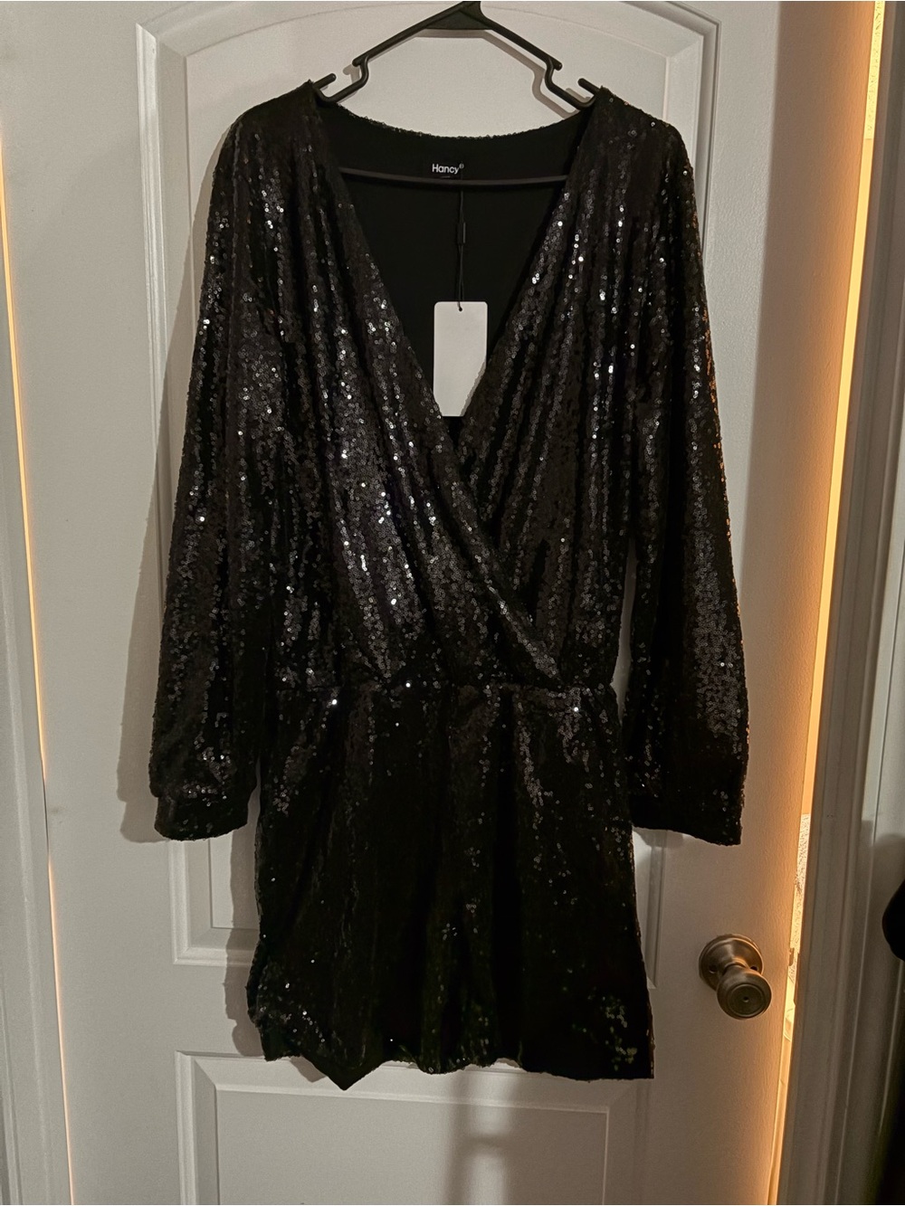 Black Sequin Wrap Romper